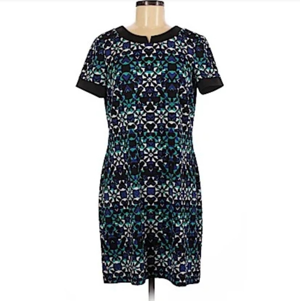 Maggy London Geometric Green & Black Short SleeveDress